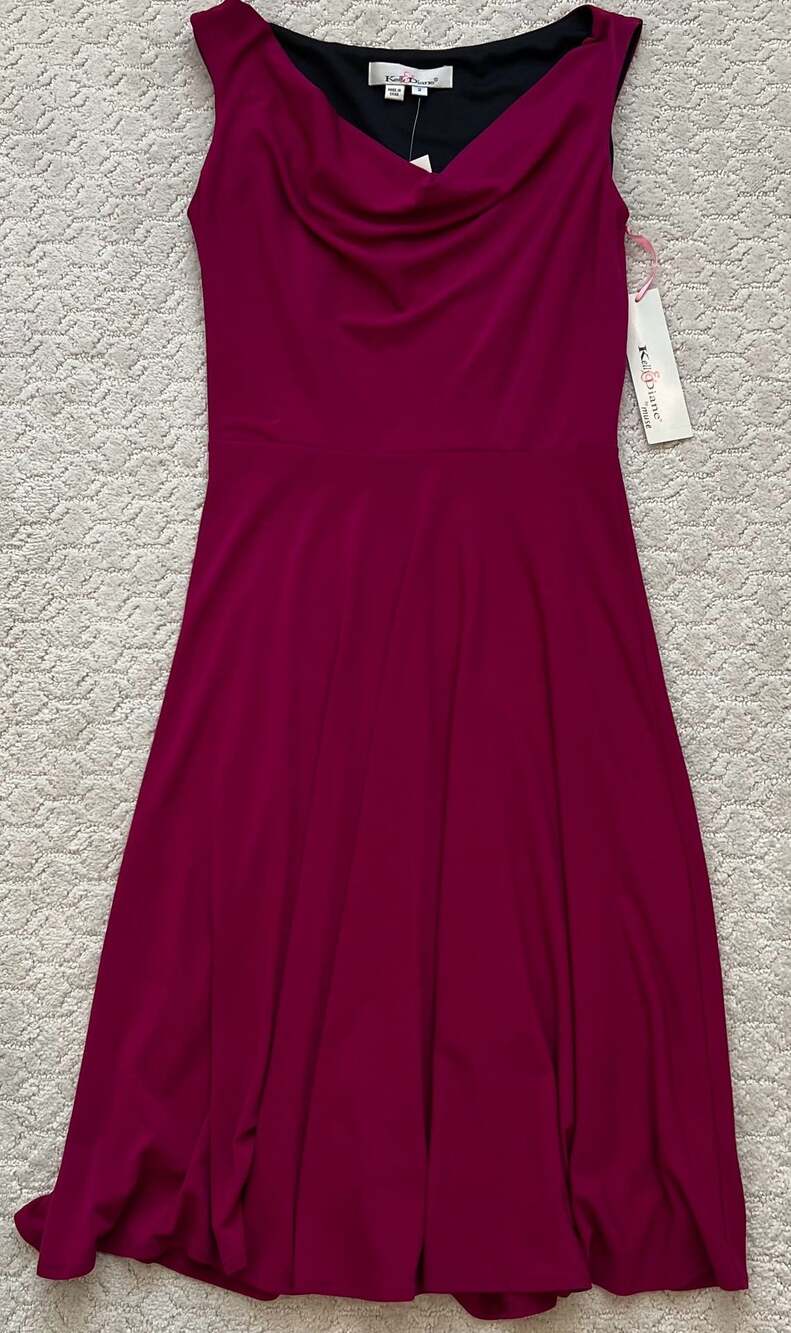 Kelly & Diane Sleeveless Cowl Neck Fit and Flare Midi Dress in Fuchsia Size 2